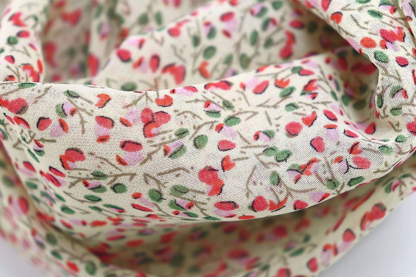 Шифон принт/цветы кораллово-розовые на молочном 3707-PY/D#23/C#2