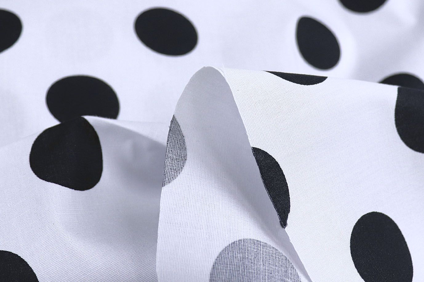 Хлопок "Поплин" стрейч принт/горох черный на белом 4235-PY/D#2/C#1