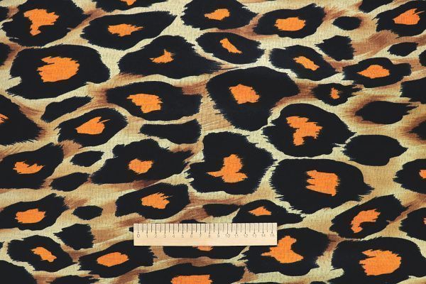 Трикотаж "Модал" принт/черно-оранжевый на желтом 3561-PY/D#13/C#3