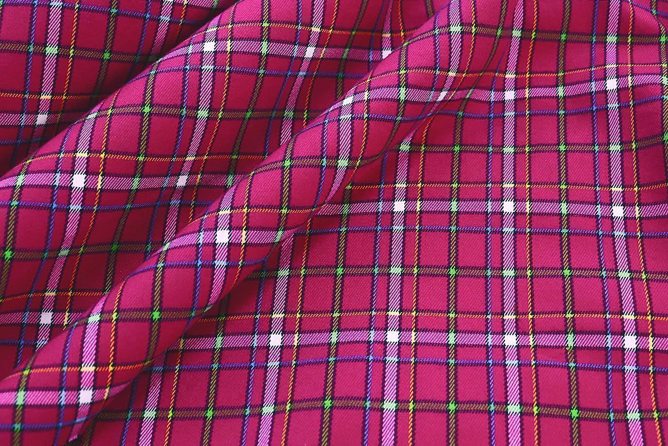 Костюмная ткань принт/клетка малиновая 2581-PY/D#4/C#2