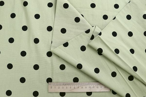 Хлопок "Поплин" стрейч принт/горох черный на фисташковом 4235-PY/D#1/C#5