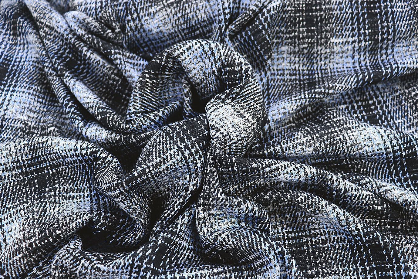 Трикотаж жаккард принт/клетка черно-голубая 3257-22-PY/D#3/C#3