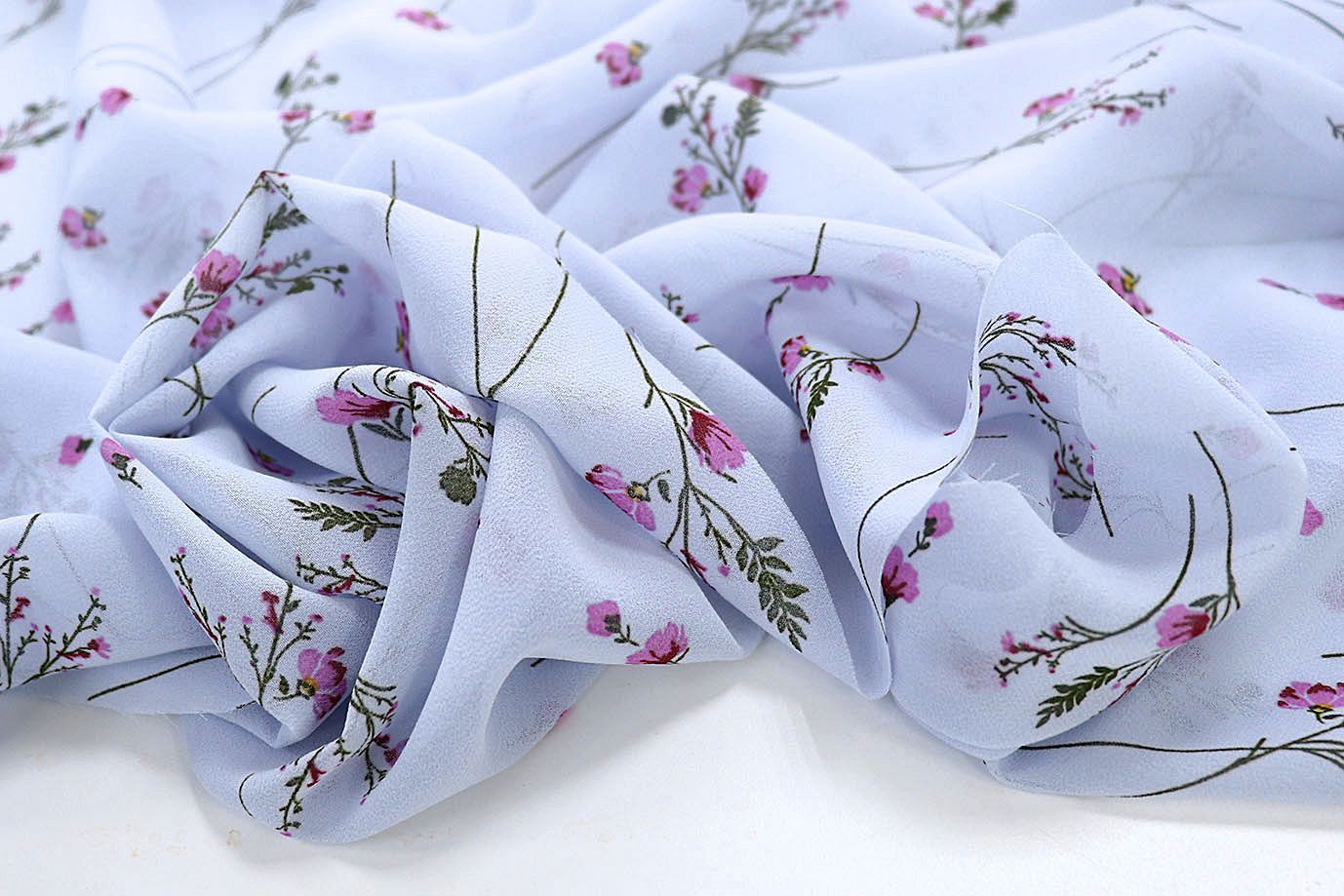 Шифон принт/цветы лиловые на белом 3926-PY/D#9/C#2