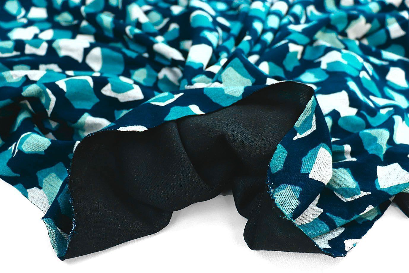 Трикотаж "Модал" принт/бело-бирюзовый на черном 3561-PY/D#15/C#2