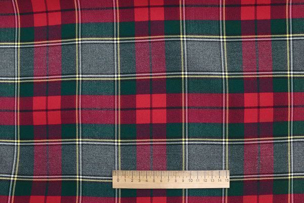 Костюмная ткань принт/клетка желто-красная на зеленом 2811-PY/D#8/С#2