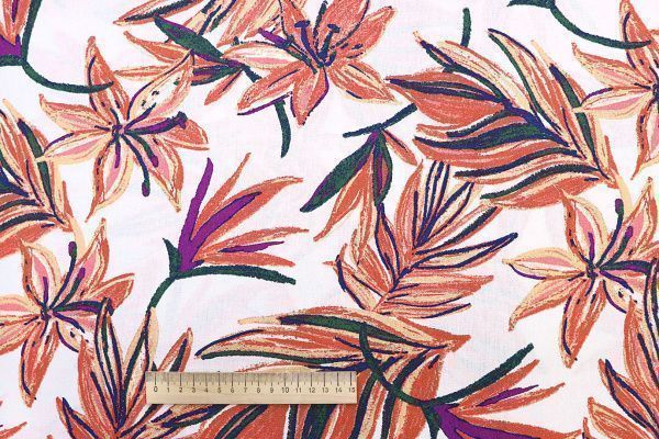 Лен принт/листья оранжевые на белом 3852-PY/D#1/C#2