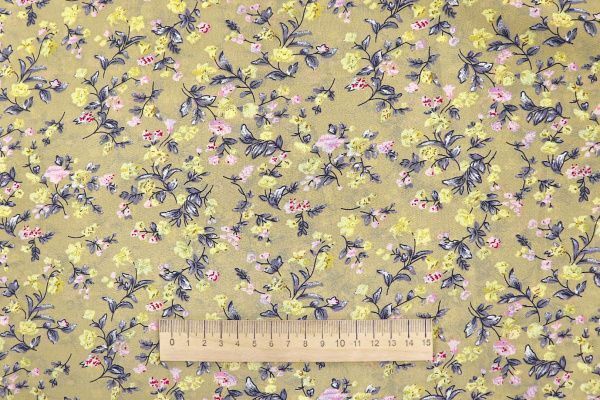 Шифон принт/цветы желто-розовые на бежевом 3707-PY/D#46/C#1