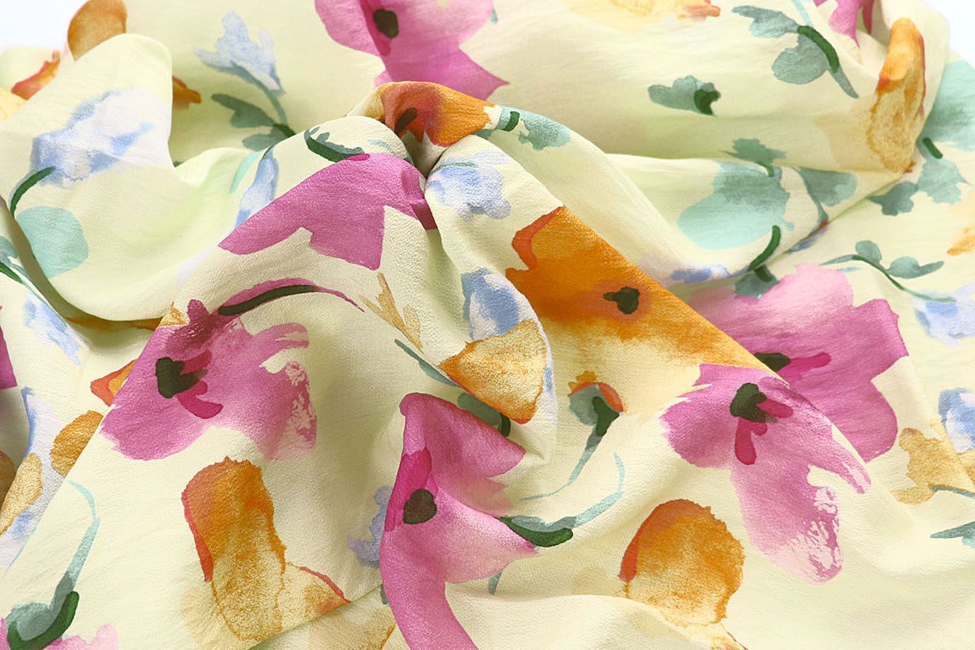 Лен БОХО принт/цветы пурпурно-оранжевые на салатном 4079-PY/D#23/C#3