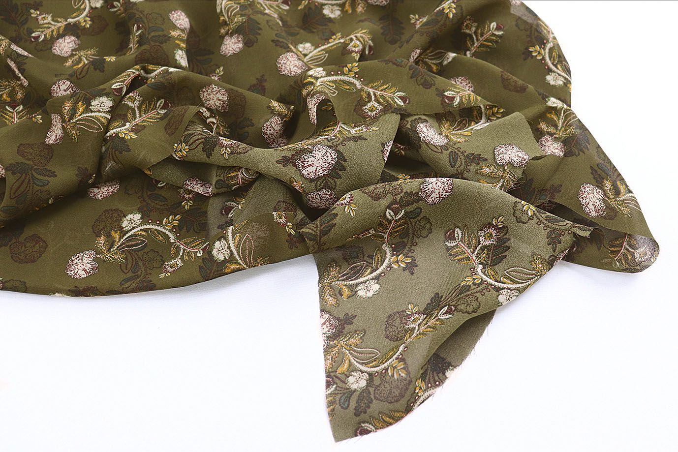 Шифон принт/цветы бежево-оранжевые на зеленом 4247-PY/D#3/C#3