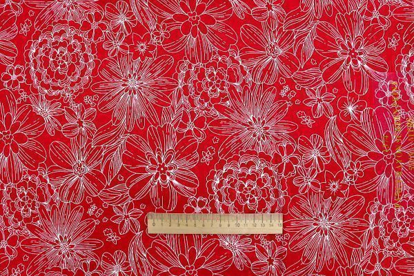 Штапель принт/цветы белые на красном 1374-PY/D#25/C#1