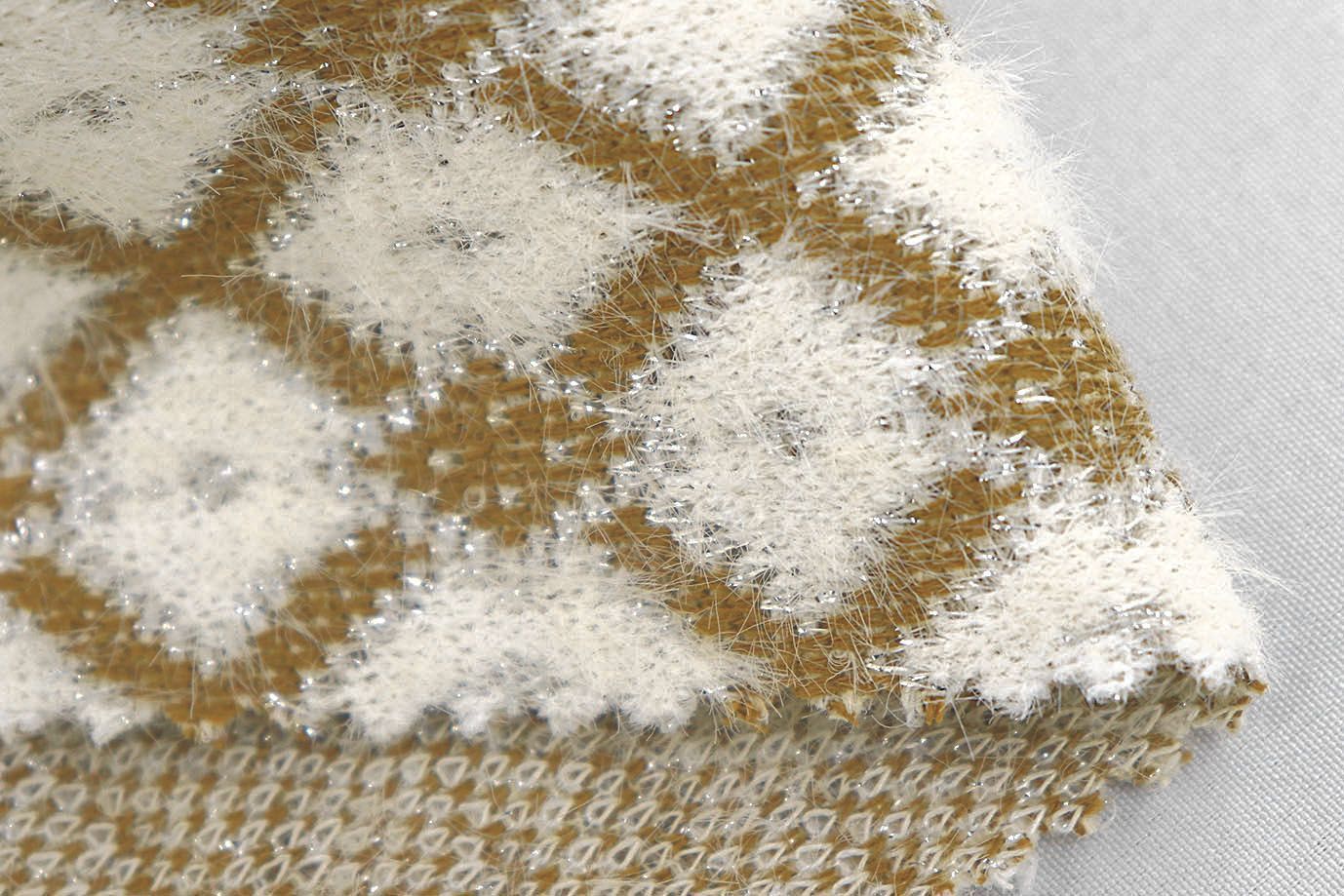 Трикотаж жаккард с люрексом принт/горчичный на молочном 3976-PY/D#3/C#1