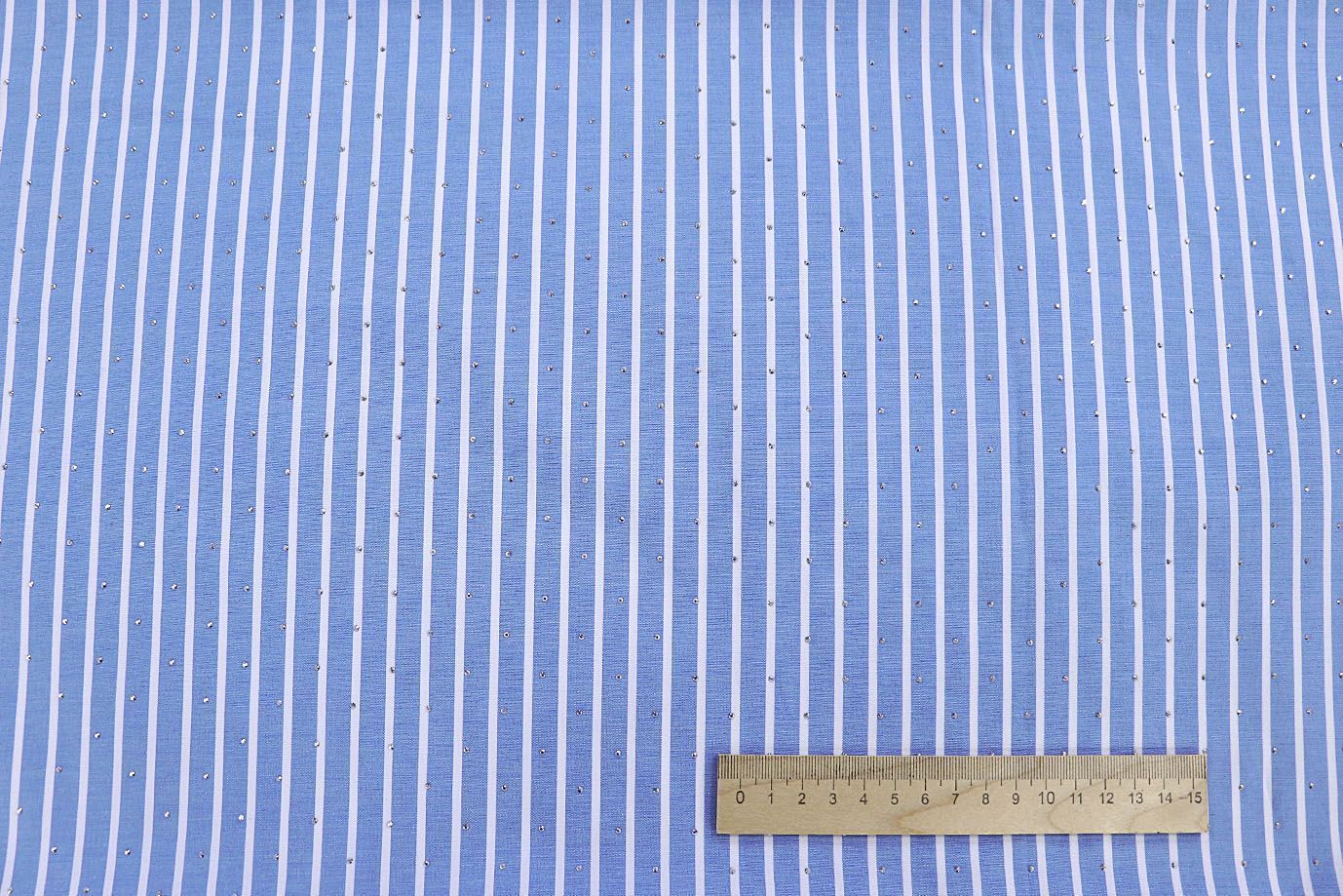 Хлопок нейлон стрейч со стразами принт/полоска бело-синяя 3839-PY/C#1