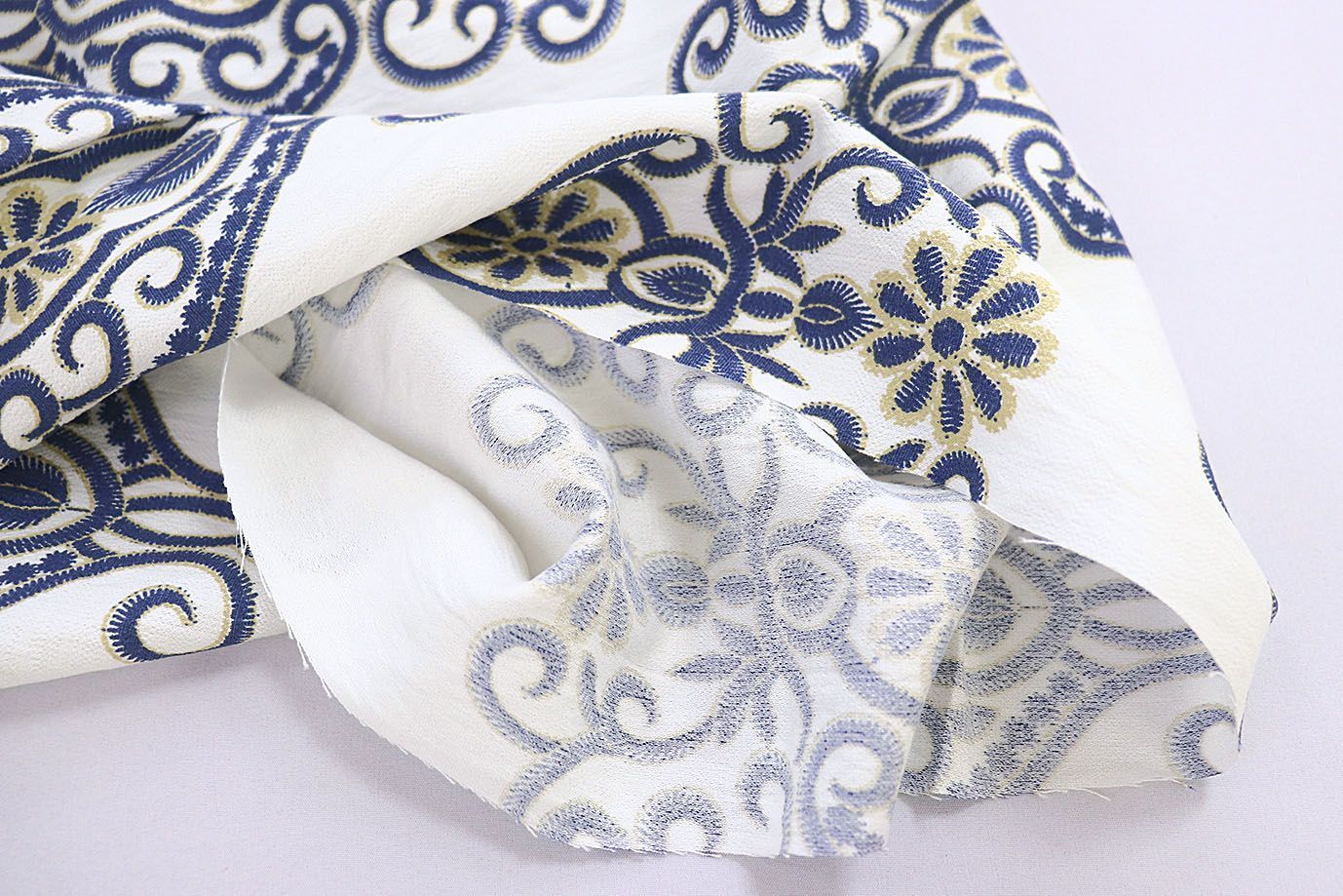 Лен БОХО принт/узор сине-бежевый на белом 3857-PY/D#3/C#1