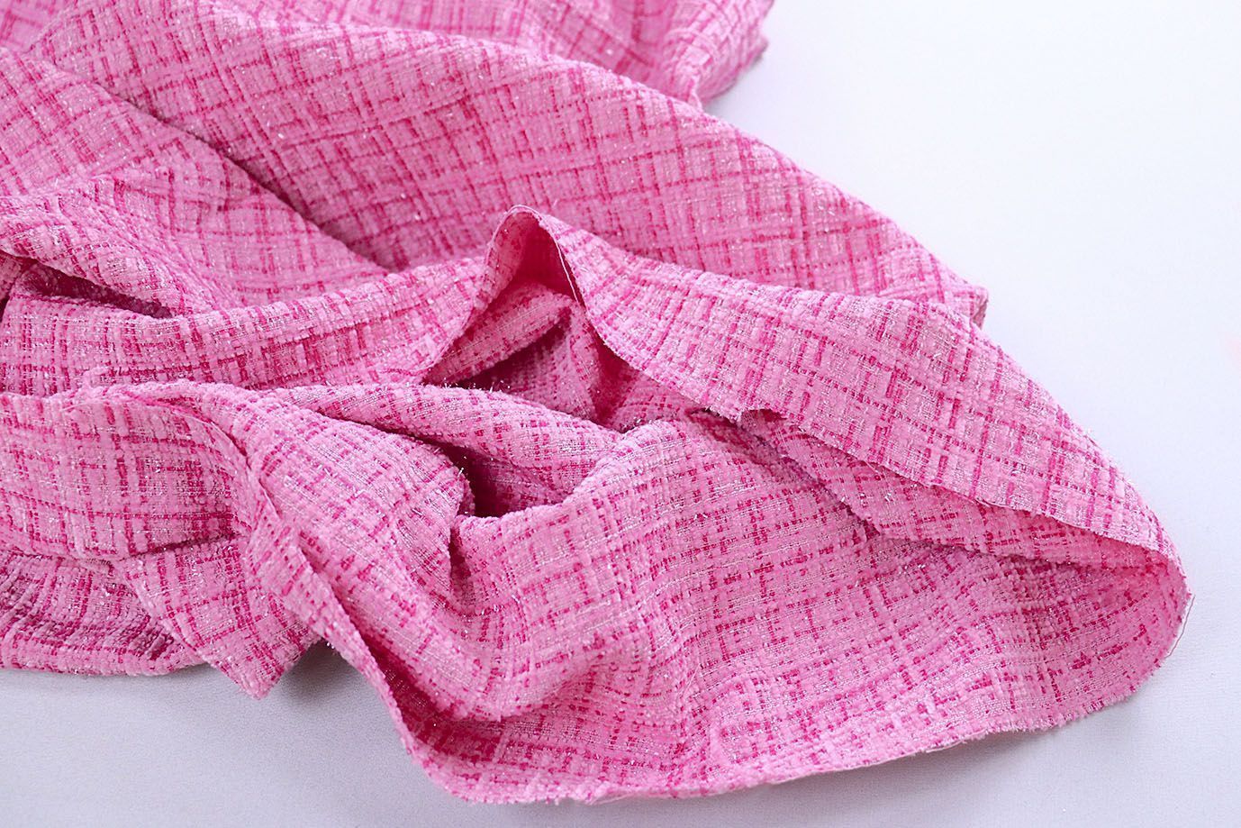 Пальтовая ткань "Шанель" принт/клетка темно-розовая 1361-6536/C#14 (50311)