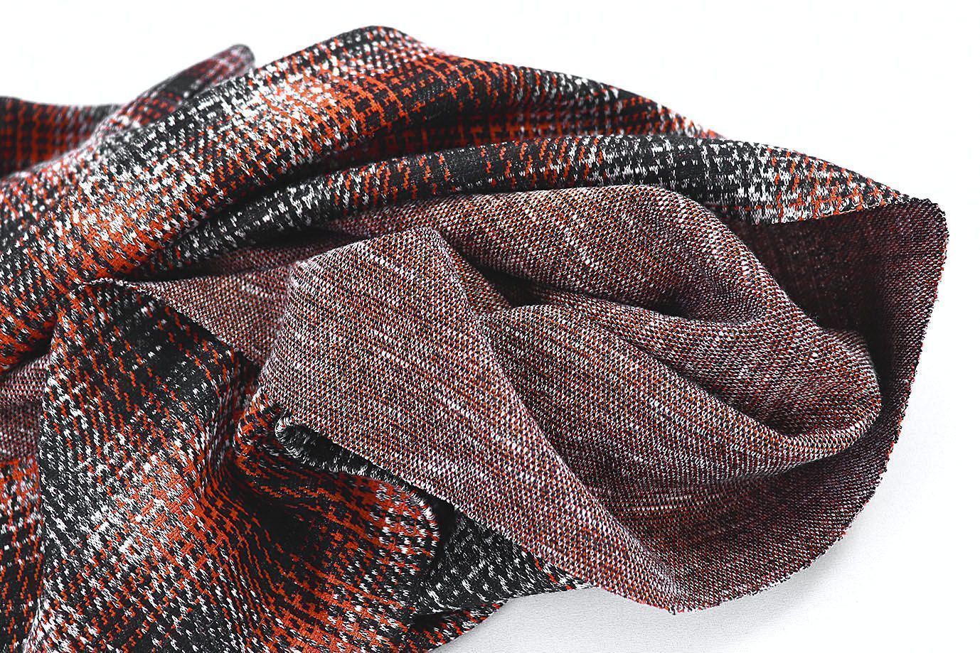 Трикотаж жаккард принт/клетка черно-оранжевая 3257-22-PY/D#3/C#2