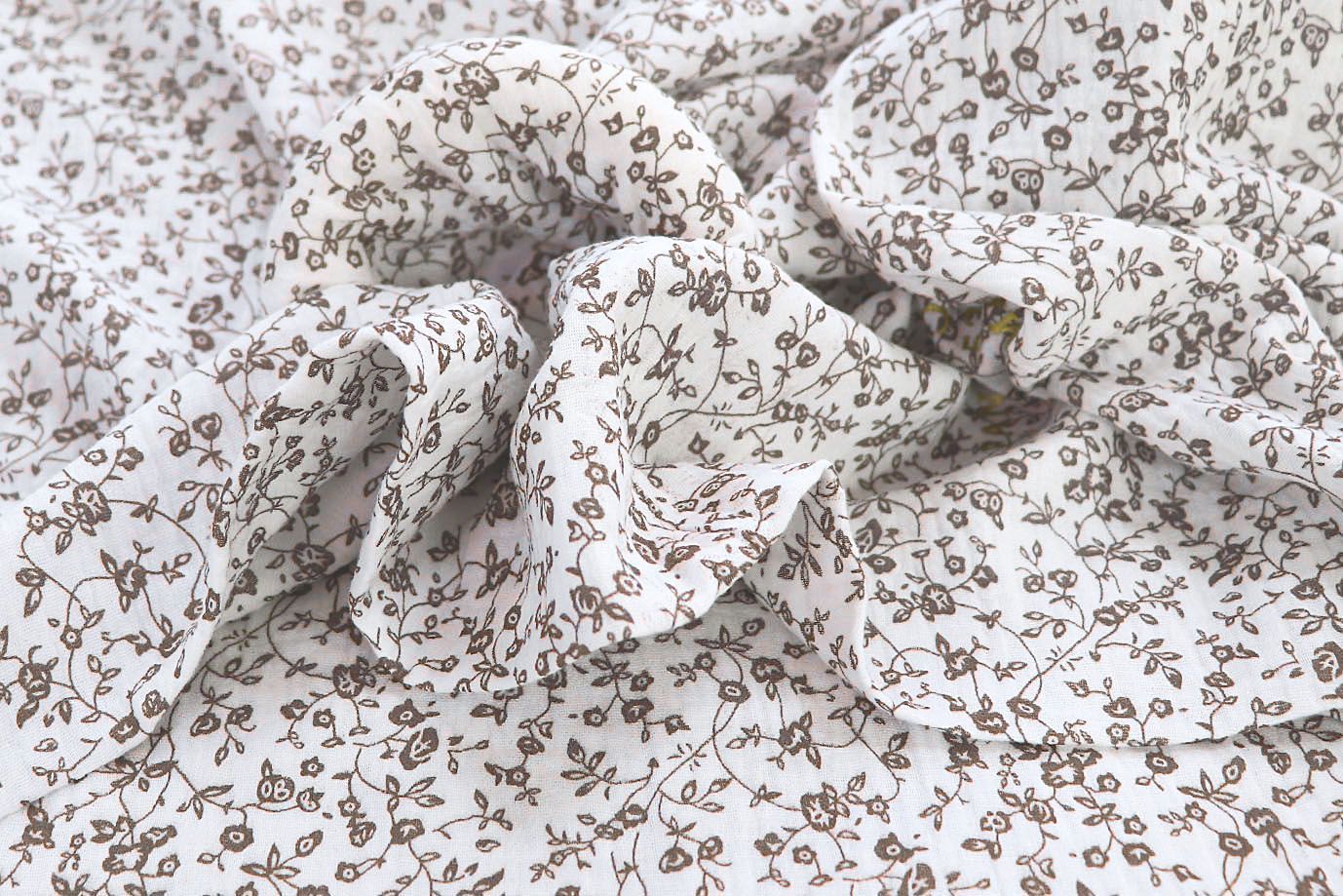 Муслин принт/цветы коричневые на белом 1393-PY/D#11/C#1