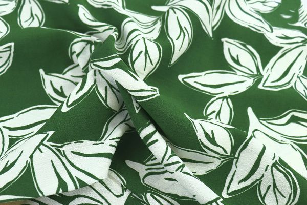 Лен БОХО принт/листья белые на темно-зеленом 3815-PY/D#1/C#6