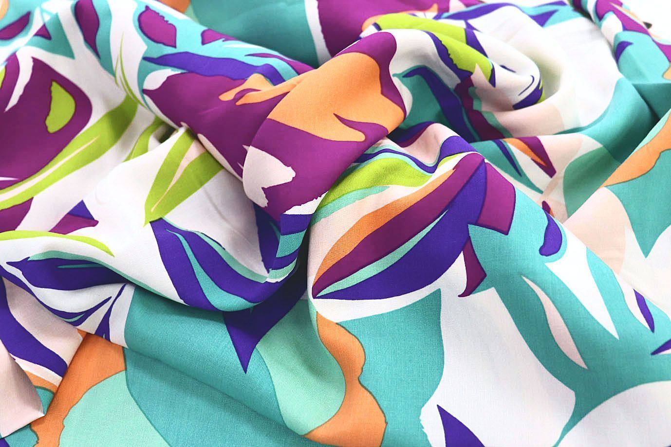 Штапель принт/листья на белом 3858-PY/D#19/C#1