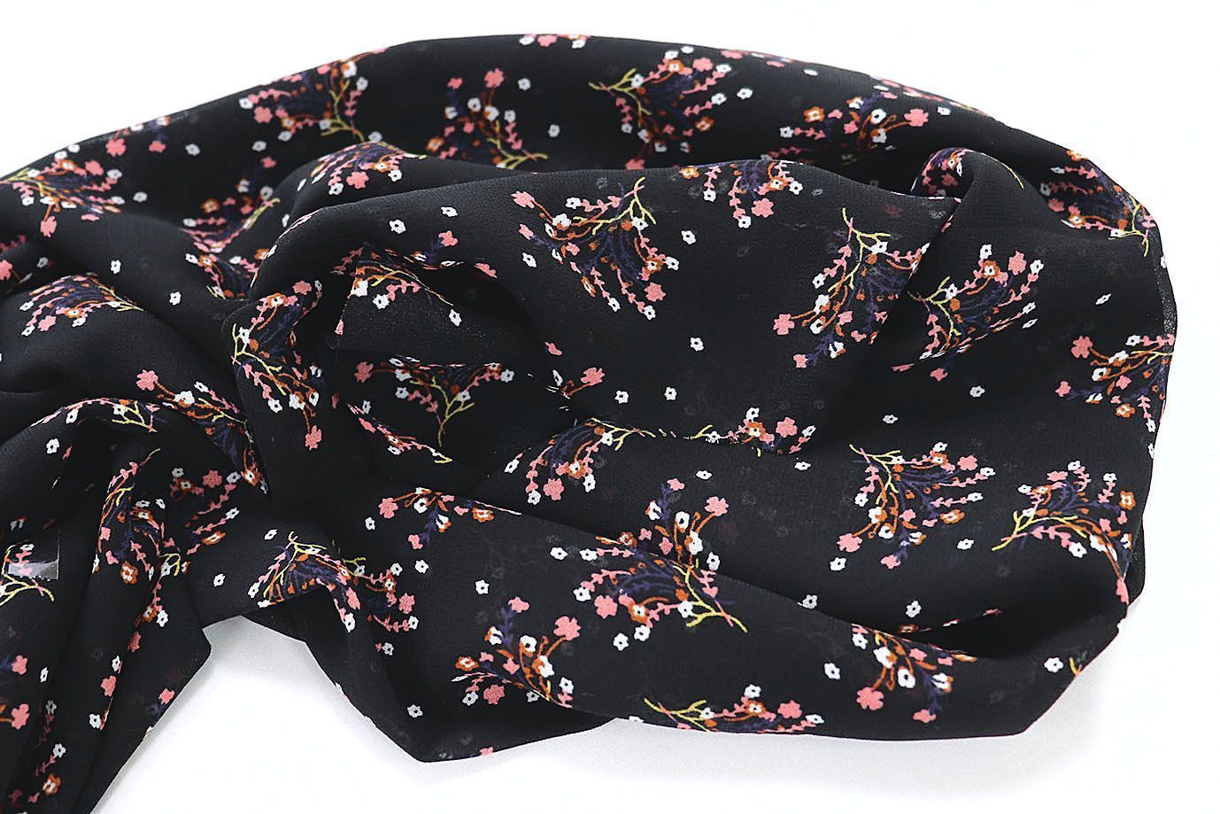 Шифон принт/цветы розовые на черном 3707-PY/D#29/C#3