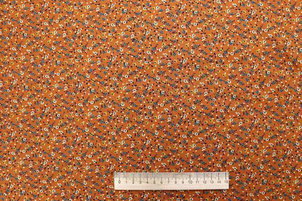 Штапель принт/цветы желто-зеленый на оранжевом 1443-PY/D#9/C#10