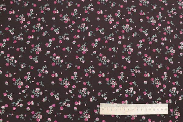 Штапель принт/цветы бирюзово-розовые на коричневом 1466-PY/D#5/C#3