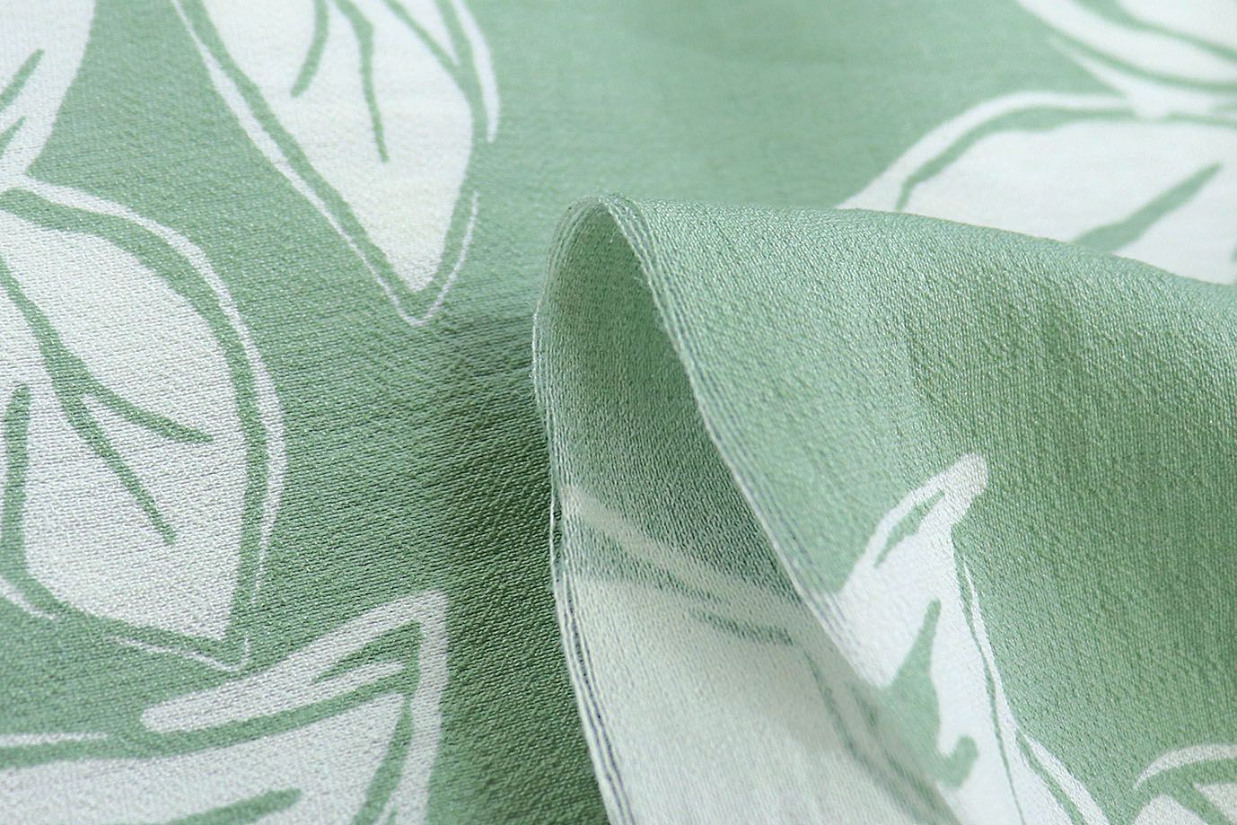 Лен БОХО принт/листья белые на мятном 3815-PY/D#1/C#9