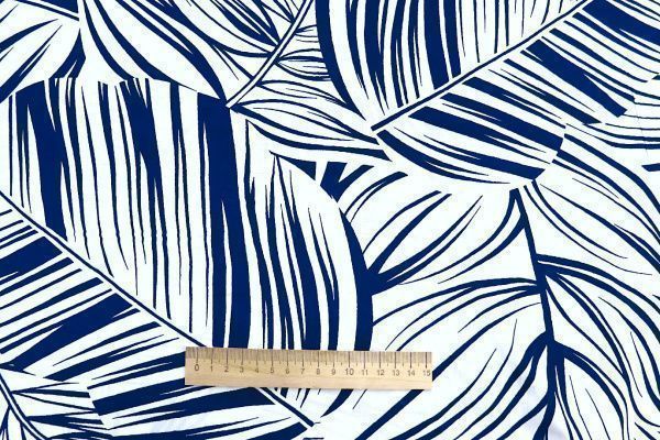 Штапель принт/листья бело-темно-синие 1374-PY/D#21/C#6