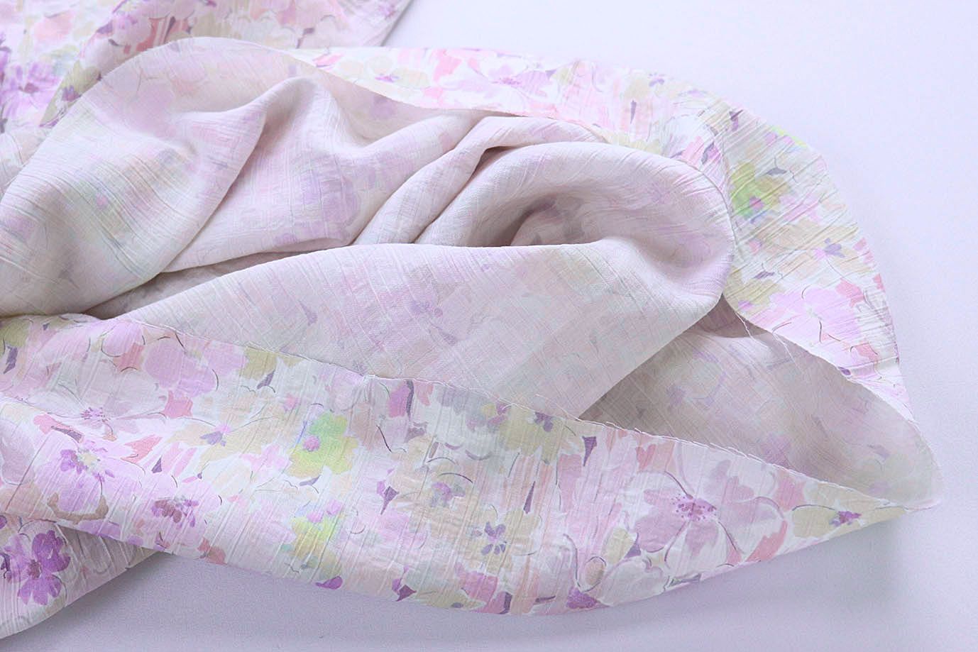 Лен "Медея" принт/цветы фиолетово-желтые на белом 4098-PY/D#3/C#3