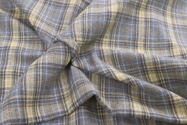 Рубашечная ткань принт/клетка желто-голубая на светло-сером 1418-PY/D#15/C#2