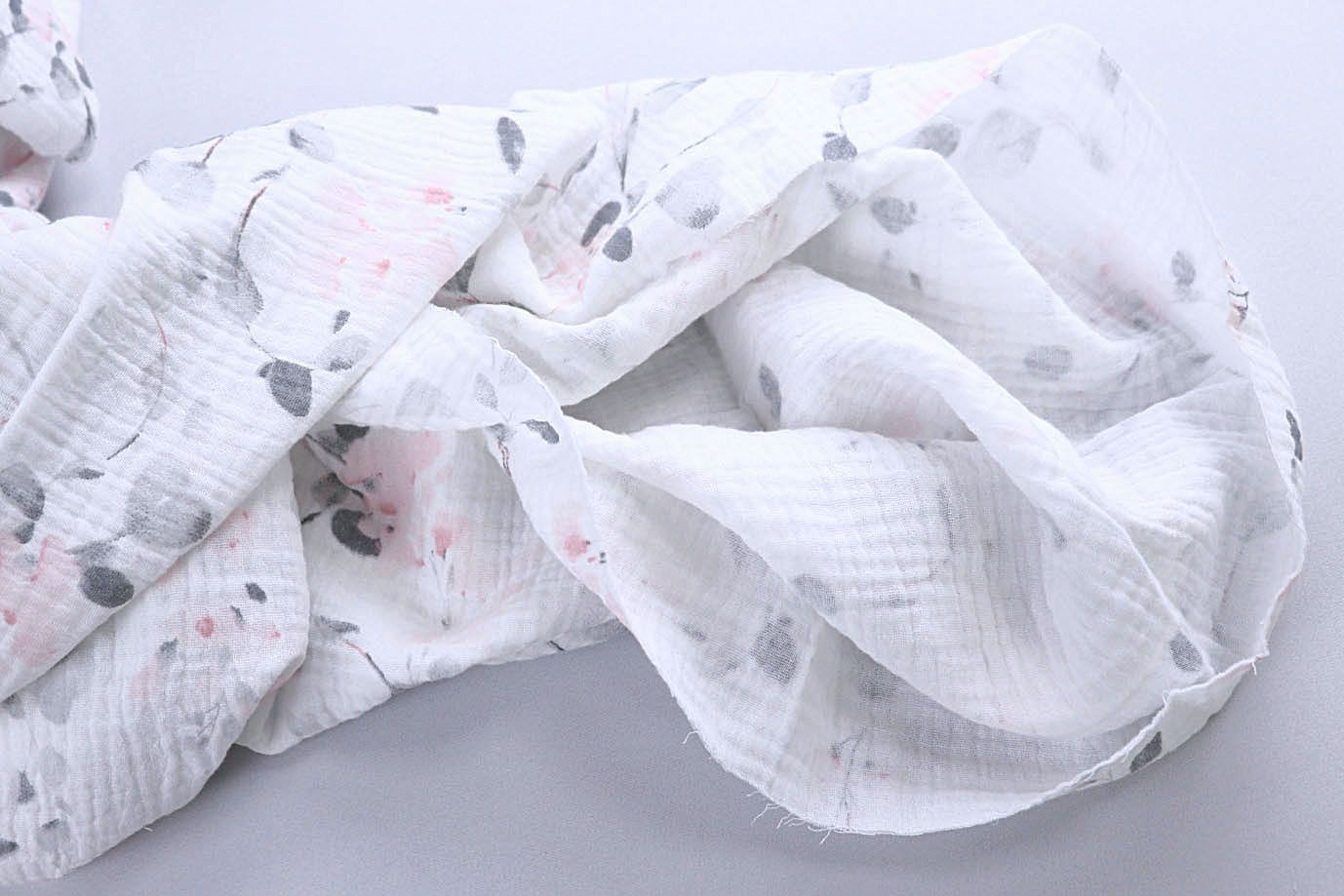 Муслин принт/цветы серо-розовые на белом 4017-PY/D#11