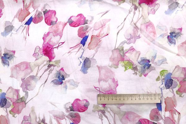 Лен "Медея" принт/цветы розово-синие на белом 4097-PY/D#6/C#1