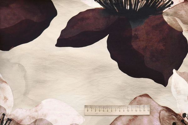 Лен слаб твил принт/цветы каштановые на песочном 4106-PY/D#1/C#4