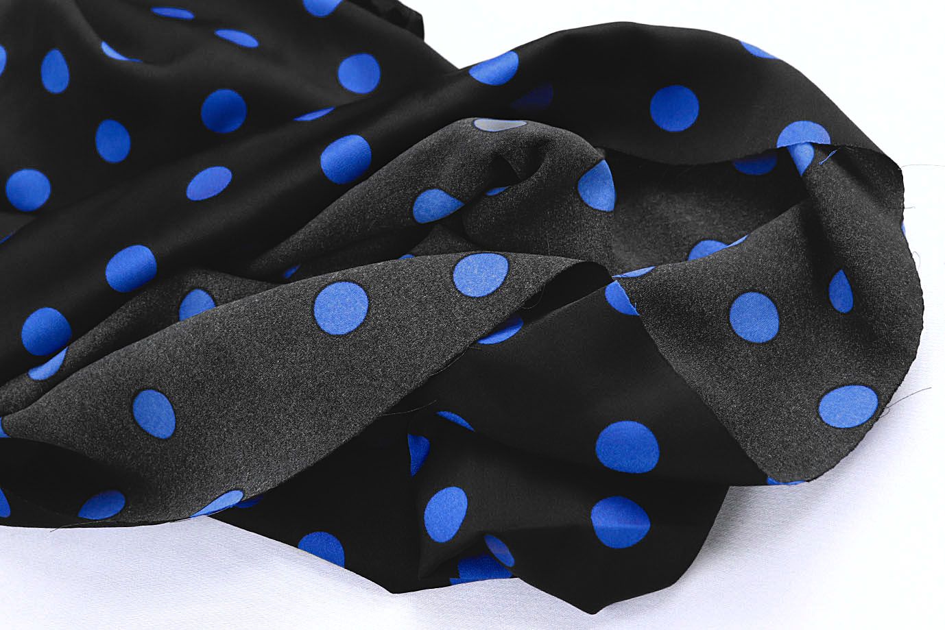 Сатин "Мадонна" стрейч принт/горох синий на черном 4034-PY/D#2/C#5