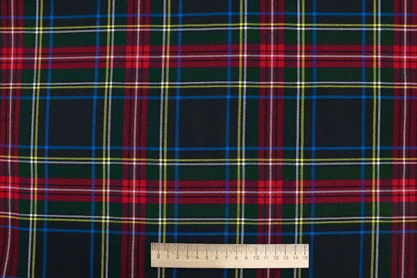 Костюмная ткань принт/клетка желто-красная на черном 2811-PY/D#7/С#2