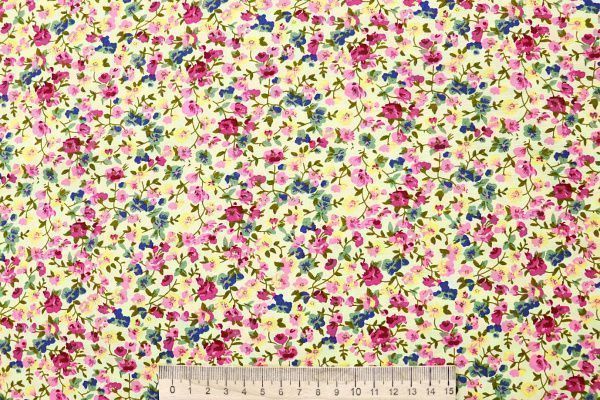 Штапель принт/цветы розово-зеленые на кремовом 4203-PY/D#79/C#1