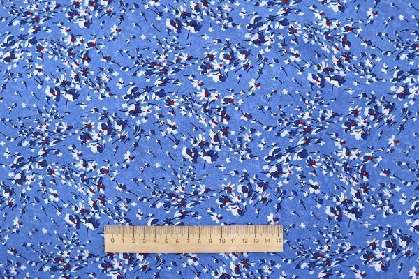 Шифон принт/цветы бело-красные на синем 3707-PY/D#34/C#1