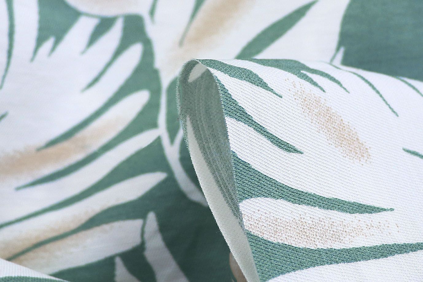 Лен N/R слаб принт/листья белые на мятном 3826-PY/D#5/C#2