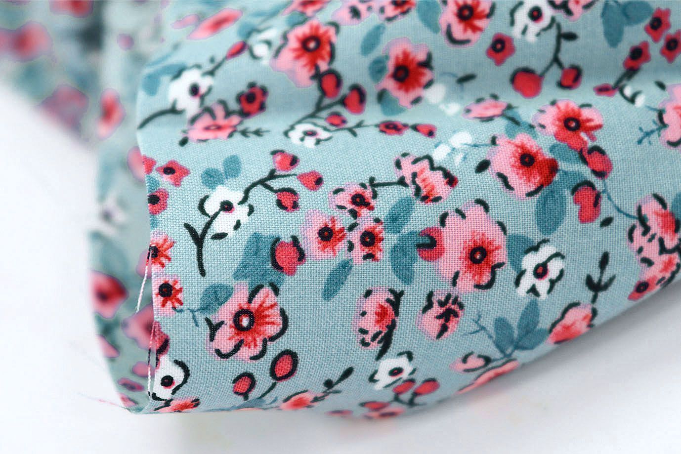 Штапель принт/цветы кораллово-белые на мятном 3660-PY/D#37/C#3