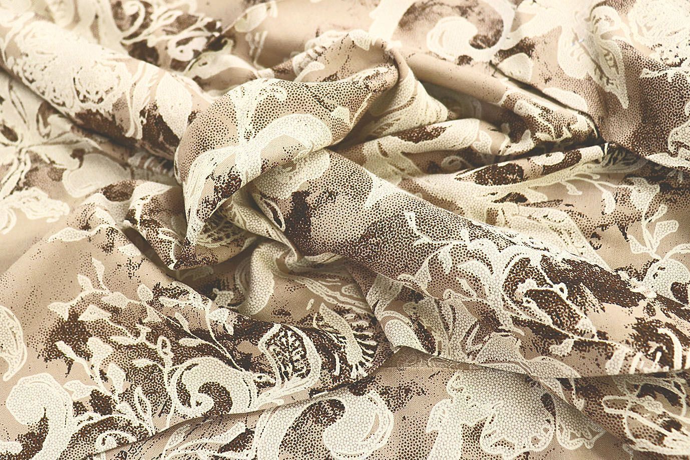 Штапель принт/цветы молочные на бежевом 3840-PY/D#3565/C#1