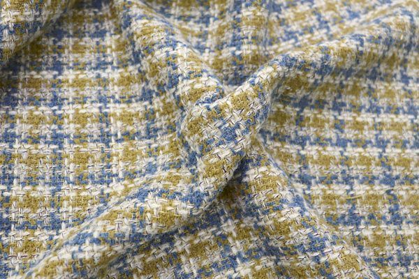 Твид "Шанель" с люрексом принт/клетка желто-голубая AP2303014041/D#1392-129/C#1