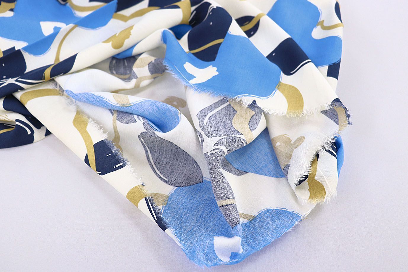 Штапель принт/сине-горчичный на белом 1382-PY/D#16/C#7