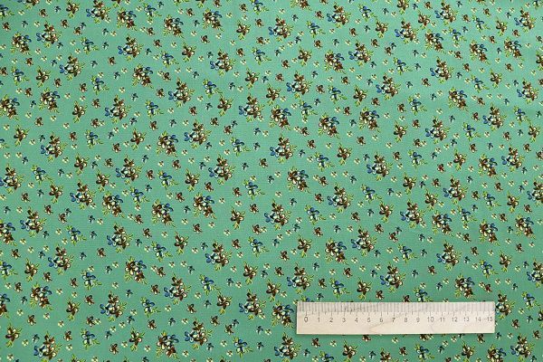 Штапель принт/цветы сине-коричневые на бирюзовом 1466-PY/D#6/C#3