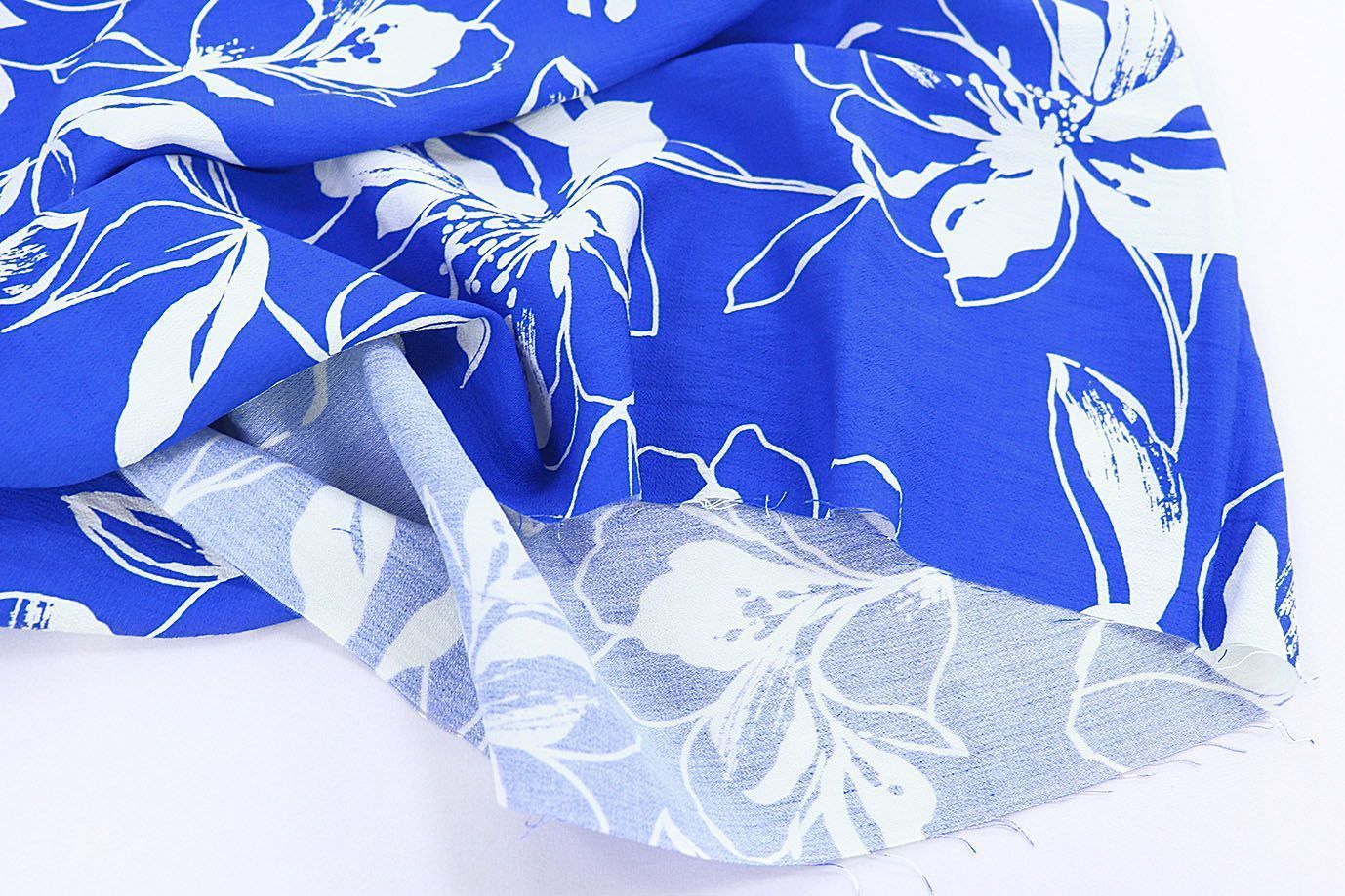 Лен БОХО принт/цветы белые на ярко-синем 3815-PY/D#2/C#9