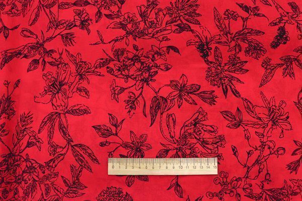 Штапель принт/цветы черные на красном 1374-PY/D#28/C#1