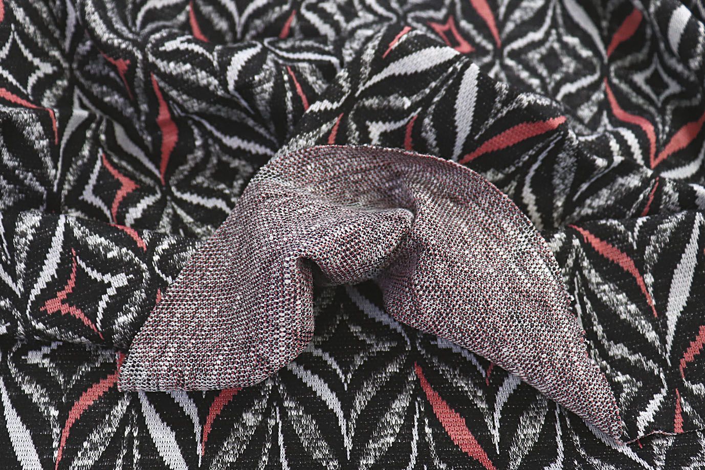 Трикотаж жаккард принт/черно-бело-розовый 3579-PY/D#14/C#1