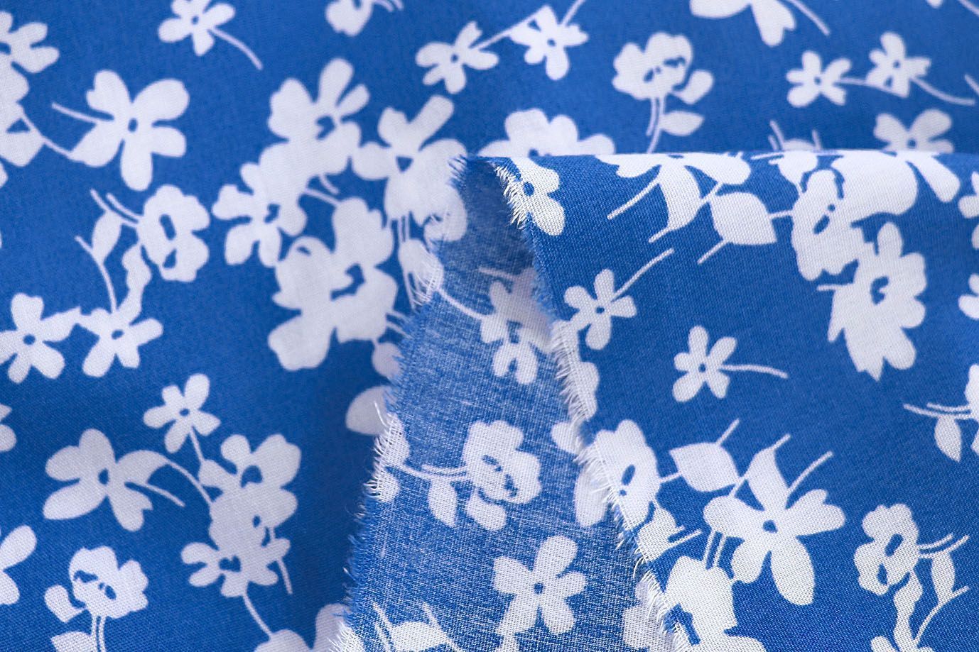 Штапель принт/цветы белые на синем 1382-PY/D#4/C#2