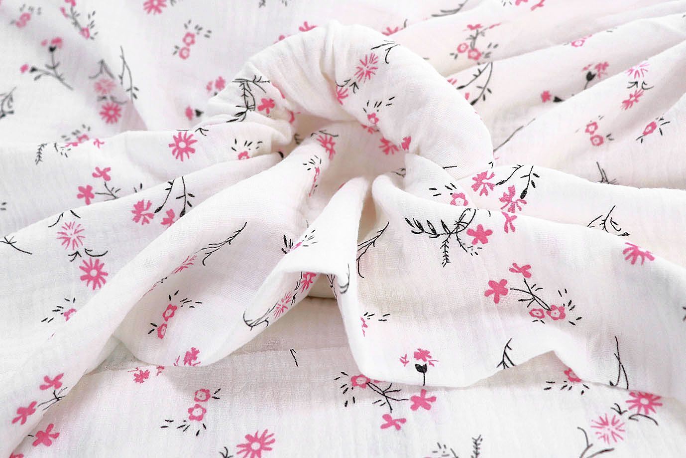 Муслин принт/цветы розовые на белом 1393-PY/D#1/C#2