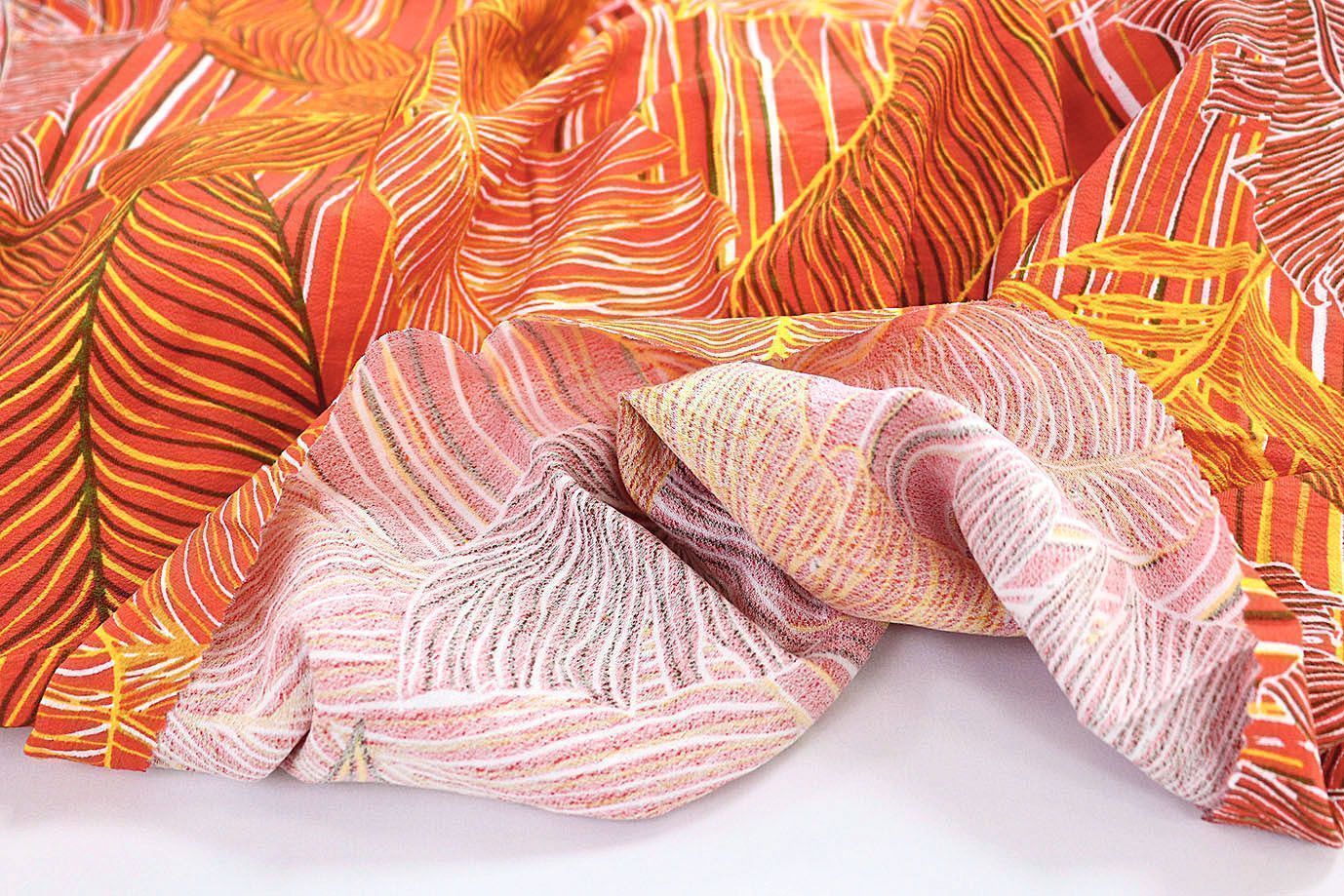 Лен БОХО принт/листья желто-зеленые на оранжевом 3591-PY/D#8/C#3 (11424)