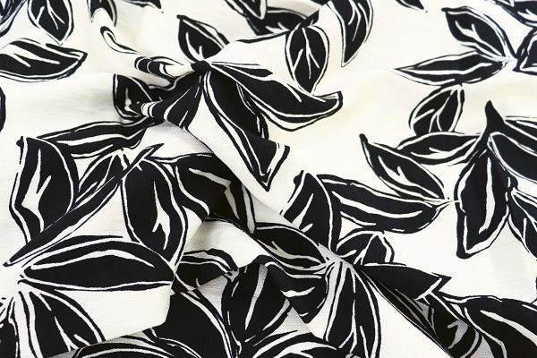 Лен БОХО принт/листья черные на молочном 3815-PY/D#1/C#1