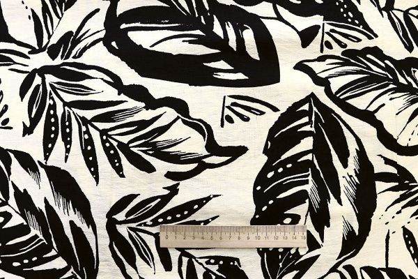 Лен БОХО принт/листья черные на молочном 4077-PY/D#6/C#1 (12347)